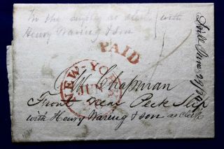 York City Drop Letter Prepaid 19th Century Stampless Cover Us