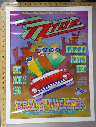 1996 Rock Concert Poster Zz Top David Dean Reverend Horton Heat Brandy Tulsa Ok