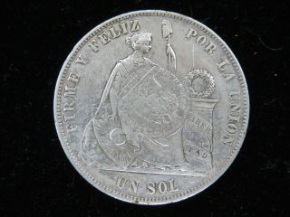 1869 Peru Silver Un Sol Counter Stamped Guatemala Z180