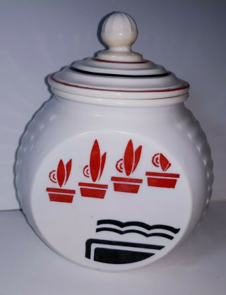 Vitrock Drip Jar Grease Jar Red Flower Pots Anchor - Hocking Art Deco Canister