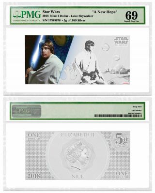 2018 Star Wars Hope Skywalker Foil Note 5 G Silver Pmg Gem Unc 69