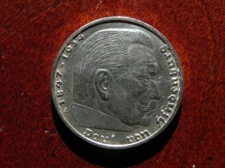 1939 A 5 Mark German WWII Silver Coin Third Reich Swastika Reichsmark UNC 2