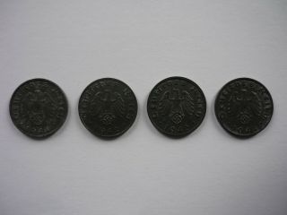 Third Reich German Set Coins 4 X 1 Reichspfennig 1941 - 1944 (b) Uncirculated /unc
