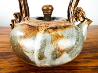 Vintage Mid Century Modern Brown Ceramic Pottery Signed Teapot Pot Moon Calf 2