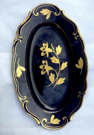 Jlmenau Echt Kobalt Blue Serving Dish Plate W/ 22k Gold Flower Decor 13 In.  Long