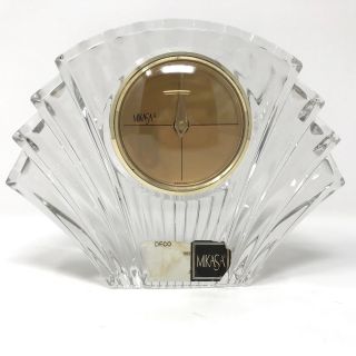Vintage Mikasa Crystal Art Deco Shell Fan Shaped Clock Hollywood Regency -