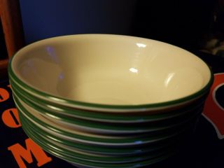 7 Corelle Soup Cereal Bowls GARDEN HOME Pattern Green Rim 6 1/4 
