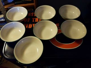 7 Corelle Soup Cereal Bowls GARDEN HOME Pattern Green Rim 6 1/4 