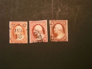 3 Us Stamps 11 Or 10? Variations In Color