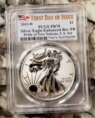 2019 W Reverse Proof Silver Eagle Pcgs Pr70 First Day Issue Pride Two Nations