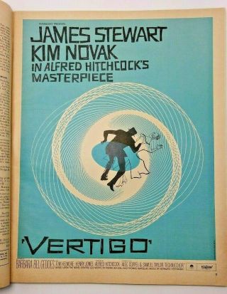 1958 Alfred Hitchcock Vertigo Blue Full Page Print Ad Saul Bass Art