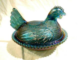 Indiana Glass Blue Carnival Hen On Nest