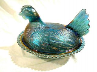 Indiana Glass Blue Carnival Hen on Nest 2