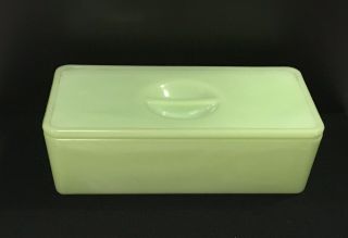 Vintage Jadeite Green Glass Refrigerator Dish With Lid Mckee Depression Era Usa