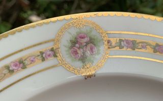 5 Theodore Haviland Limoges France Pink Roses Hand Painted 9.  75” Dinner Plates