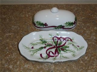 Charter Club Winter Garland China 1/4 Lb Covered Butter Dish,  Retired 1998,  Euc