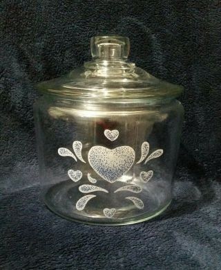 Anchor Hocking Blue Hearts Clear Glass Cookie Jar/ Canister Corelle Pattern Htf