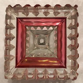 Vintage Jeanette Glass Square Pedestal Candy Dish Lid Wedding Box Clear & Pink 2
