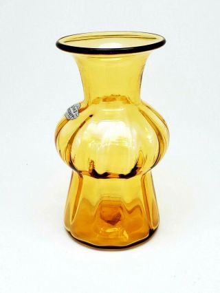 Vintage Blenko Hand Blown Glass Vase 704 in Wheat with Label 2