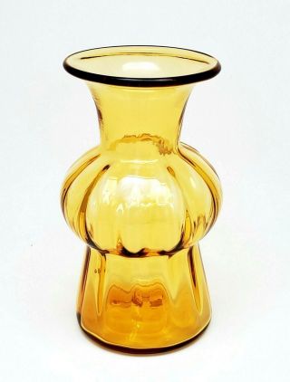 Vintage Blenko Hand Blown Glass Vase 704 in Wheat with Label 3