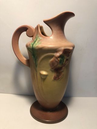 Vintage Roseville Pottery Poppy Ewer Handled Pitcher 876 - 10 " Pink