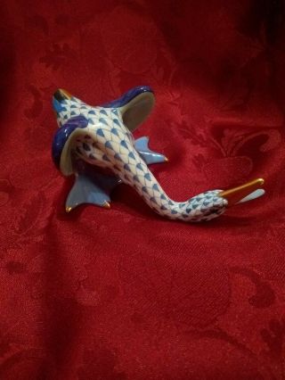 Herend Hungary Figurine Hand Painted Porcelain Fishnet Honking Goose Blue