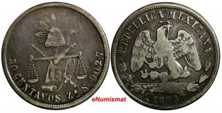 Mexico Silver 1878/7 Zs S 50 Centavos Zacatecas Overdate Scarce Km 407.  8