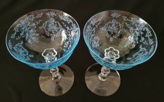 2 Fostoria Blue Navarre 6 - Ounce Saucer Champagne/sherbet Glasses Set 3