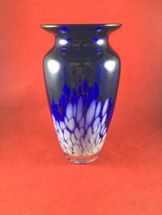 Vintage Cobalt Blue And White Art Glass Vase