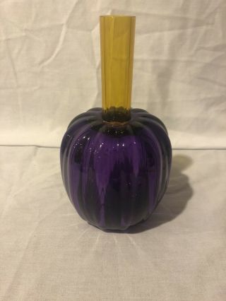 Chatham Glass Vase - Purple Base Yellow Neck @7.  5” Tall