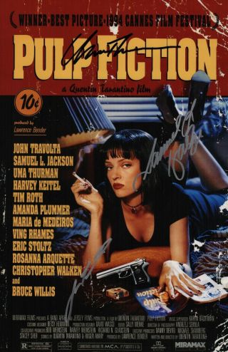 Samuel L.  Jackson Uma Thurman & John Travolta Signed Pulp Fiction Movie Poster