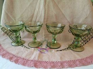 Imperial Glass Old Williamsburg Pattern Green Champagne Sherbet Glasses Set Of 4