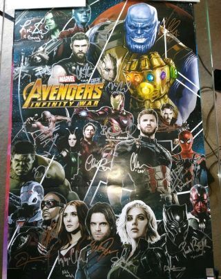 Robert Downey Jr Signed Poster The Avengers Infinity Wars Cast Signed 21 Members