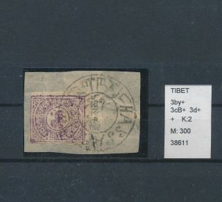 Ll05018 China 1912 Tibet 3 Violet Heraldic Lion On Piece Fine Lot