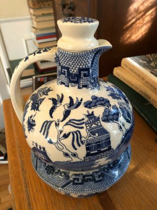 Vintage Japan Blue Willow Carafe With Lid And Warmer Aka Jug Teapot Decanter