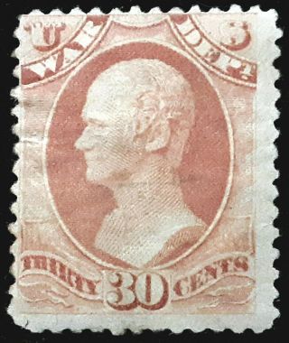 Us Official Stamp 1873 30c War Hamilton Scott O92 / Partial Gum H