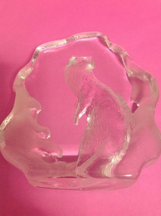 Signed Mats Jonasson - Sweden - Swedish Glass Paperweight Sculpture - Otter