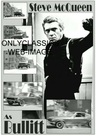 1968 Steve Mcqueen Detective Bullitt Movie 5x7 Photo Mustang Charger Automobilia