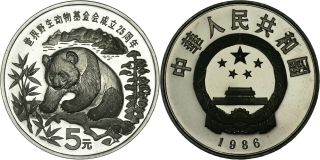 China: 5 Yuan Silver 1986 (wwf 25,  Panda) Proof In Capsule With
