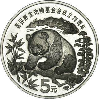 China: 5 yuan silver 1986 (WWF 25,  panda) proof in capsule with 2