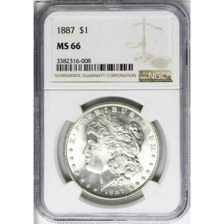 1887 Morgan Silver Dollar Ngc Ms - 66 " A Gem "