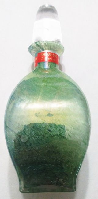 Lavorazione T.  Murano Art Glass Green Perfume Bottle With Oily Sheen