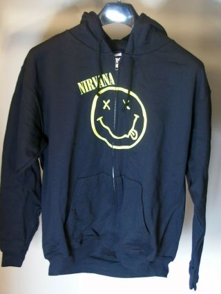 Nirvana Smiley Logo Zip Hoodie Size Xl 50/50 Cotton Poly Vintage Early 2000 