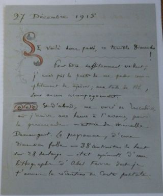 Camille Saint - Saens Handwritten Letter Signed 1915 Dec.  27