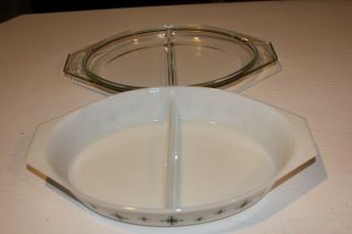 Vintage Pyrex Black Star Atomic Compass Divided Oval Casserole Dish 1.  5 Quart 3