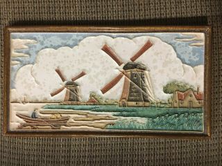 Vintage Delft Porceleyne Fles Cloisonné Royal Boat Houses Windmills Tile Rectang