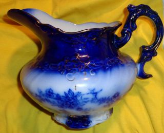 Lovely Vintage Flow Blue Water Pitcher Royal Semi Porcelain