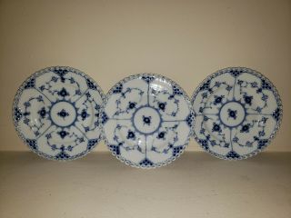 3 Royal Copenhagen Blue Fluted Full Lace Bread & Butter Plates 1088 2w/chips