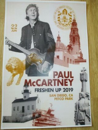 Paul Mccartney San Diego 2019 Tour Poster Freshen Up Petco Beatles