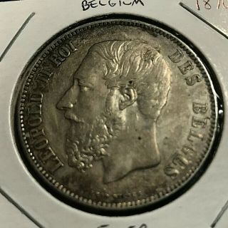 1870 Belgium Silver 5 Francs Crown